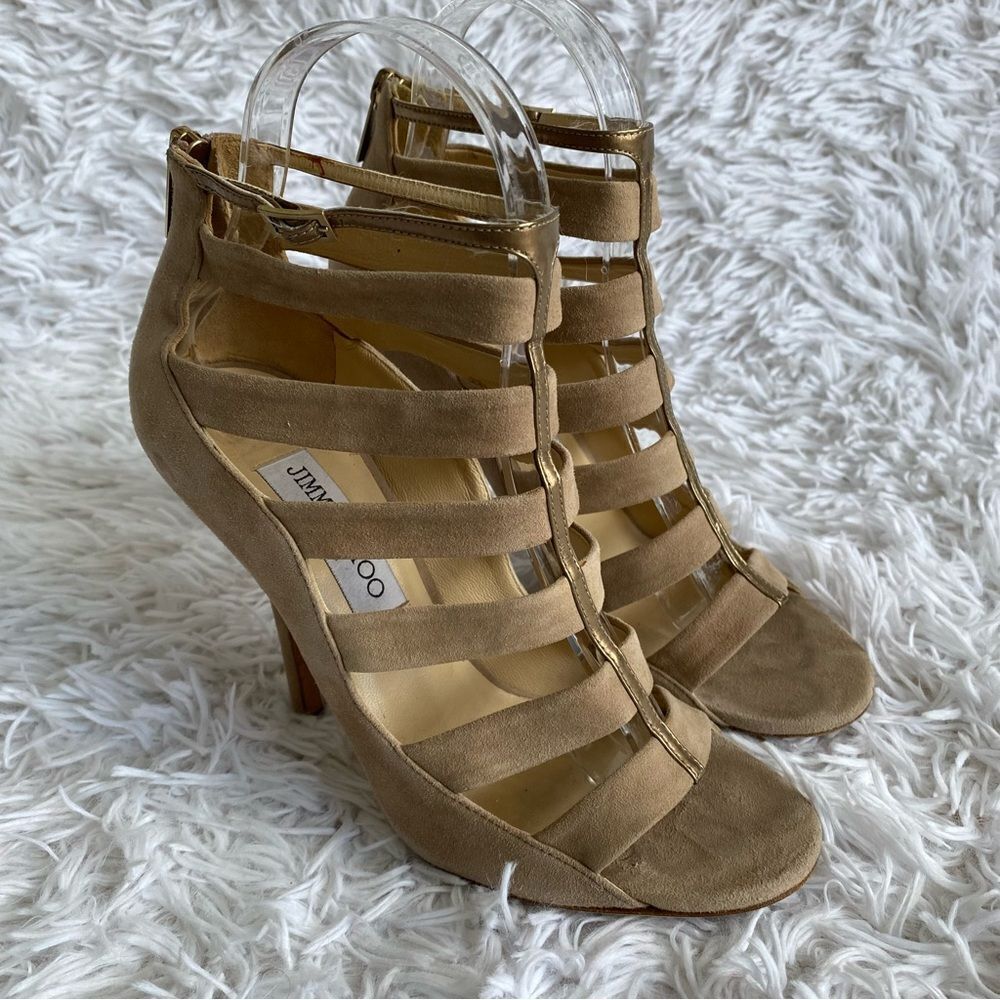 Jimmy Choo Tan Suede Strappy Heels